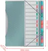 A top-down view of an A4 folder with multiple colored dividers and elastic closure. Podgląd zdjęcia produktu