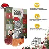 An advent calendar for cats, featuring a cat wearing a Santa hat, with promotional text and icons describing the product's features. Produktbild-Vorschau