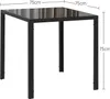 A square table with a glass top and black metal legs, shown from a slightly elevated angle. Podgląd zdjęcia produktu