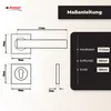 Diagrams and specifications for a door handle set. Produktbild-Vorschau