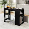 A black bar table with a wine rack and storage in a kitchen setting. Náhľad obrázku produktu