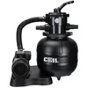 A black sand filter pump system for swimming pools is shown against a white background. Produktbild-Vorschau