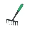 A garden rake with a green handle and black tines is shown against a white background. Produktbild-Vorschau