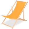 An orange fabric deck chair with a wooden frame, shown against a white background. Produktbild-Vorschau