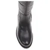A close-up, top-down view of the toe and shaft of a black leather boot. Podgląd zdjęcia produktu
