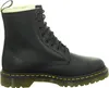A black Dr. Martens boot with white fur lining is shown from the side. Produktbild-Vorschau