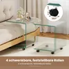 COSTWAY bijzettafel van glas met wielen, glazen tafel in Productafbeelding-voorbeeld 6