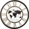 A wall clock with a world map design and Roman numerals. Voir les images du produit