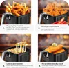 Collage showing four different food items prepared in an air fryer. Náhled obrázku produktu
