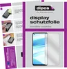 A collage of images showing instructions for applying a screen protector and a product shot of a screen protector next to a smartphone. Produktbild-Vorschau