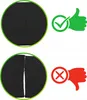 Two circular images showing a black material, one intact and one torn, with corresponding thumbs up and thumbs down icons. Produktbild-Vorschau