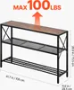 A narrow console table with three shelves, shown with dimensions and weight capacity. Anteprima dell’immagine prodotto