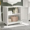 A white bathroom cabinet with a sink basin above it. Produktbild-Vorschau