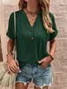 ASKSA T-Shirt Femme Col V Bouton Chemisier Été Unicolore Voir les images du produit 2