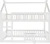 A white bunk bed with a house-like frame on top, shown from the front. Anteprima dell’immagine prodotto
