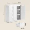 A white bathroom cabinet with dimensions indicated by measurement lines and text. Produktbild-Vorschau