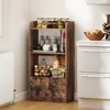 A wooden shelf unit filled with kitchen items like jars, soap dispensers, dishes, eggs, and bread, placed next to a white kitchen counter. Podgląd zdjęcia produktu