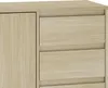 A close-up view of a wooden sideboard with drawers and a door. Voir les images du produit