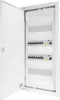 An open electrical distribution box with circuit breakers and other components inside. Produktbild-Vorschau