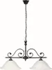 A hanging chandelier with two white glass shades. Produktbild-Vorschau