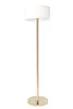 A floor lamp with a gold-colored pole and base, and a white cylindrical lampshade, isolated on a white background. Náhled obrázku produktu