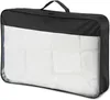 A white down comforter is stored in a black zippered bag with a clear plastic window. Produktbild-Vorschau