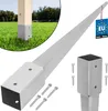 A product shot of a metal ground spike for a wooden post, with a close-up inset showing the spike attached to a post in grass. Anteprima dell’immagine prodotto