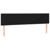A black upholstered headboard with wooden legs against a white background. Produktbild-Vorschau