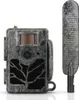 A camouflage-patterned trail camera and its antenna are displayed against a white background. Voir les images du produit