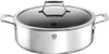A stainless steel pot with a glass lid and handles, shown from a front-facing angle on a white background. Produktbild-Vorschau