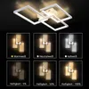 A modern LED ceiling light is shown from above, with six smaller images below demonstrating different light color temperatures and brightness levels. Produktbild-Vorschau