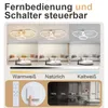 A collage showing a modern ceiling lamp in different lighting conditions and control options. Podgląd zdjęcia produktu