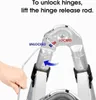 Close-up of a ladder hinge mechanism with a hand demonstrating how to unlock it. Anteprima dell’immagine prodotto