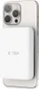 A white power bank is attached to the back of a silver smartphone. Náhľad obrázku produktu