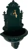 A dark green cast aluminum wall fountain with a brass faucet, presented against a white background. Produktbild-Vorschau