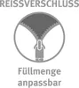 A graphic illustrating a zipper and text related to adjustable filling. Produktbild-Vorschau