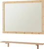 A mirror with a wooden frame and a matching wooden shelf are shown against a white background. Produktbild-Vorschau