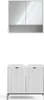 A white bathroom cabinet and mirror set against a white background. Produktbild-Vorschau