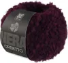 A ball of burgundy yarn with a label. Produktbild-Vorschau