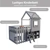 A grey wooden children's bed designed to look like a house, with a fence and storage compartments. Náhľad obrázku produktu