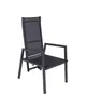 A gray outdoor chair with black mesh seating and back. Produktbild-Vorschau