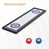 A diagram showing the dimensions of a curling board game, with two pucks shown separately. Produktbild-Vorschau