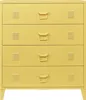 A yellow metal cabinet with four drawers against a white background. Voir les images du produit