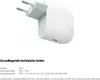 A white USB-C power adapter with European plug prongs, shown against a white background with technical specifications listed below. Produktbild-Vorschau