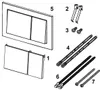 An exploded view diagram of a toilet flush plate and its internal components. Náhľad obrázku produktu