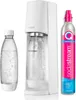A white SodaStream machine with two bottles and a CO2 cylinder. Produktbild-Vorschau