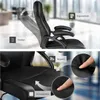 A split image showing details of a black office chair, with close-ups and feature callouts. Produktbild-Vorschau