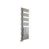 A modern, grey towel radiator with a white towel draped over it. Produktbild-Vorschau