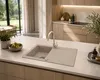Granitspüle 76x44 cm mit Beige Armatur – Küchenspüle aus Produktbild-Vorschau 8