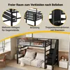 A loft bed with a sofa underneath, shown with close-up details of its features. Produktbild-Vorschau